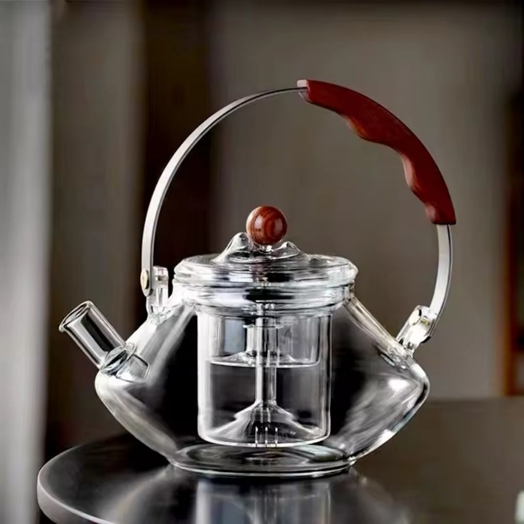 Avelena | Thesora – Premium Glas Teekanne mit abnehmbarem Sieb und Holzgriff (750ml)