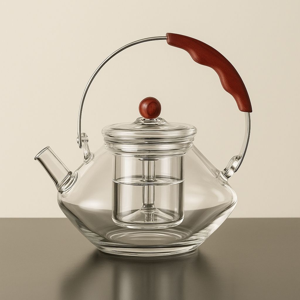 Avelena | Thesora – Premium Glas Teekanne mit abnehmbarem Sieb und Holzgriff (750ml)