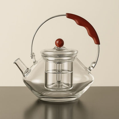 Avelena | Thesora – Premium Glas Teekanne mit abnehmbarem Sieb und Holzgriff (750ml)