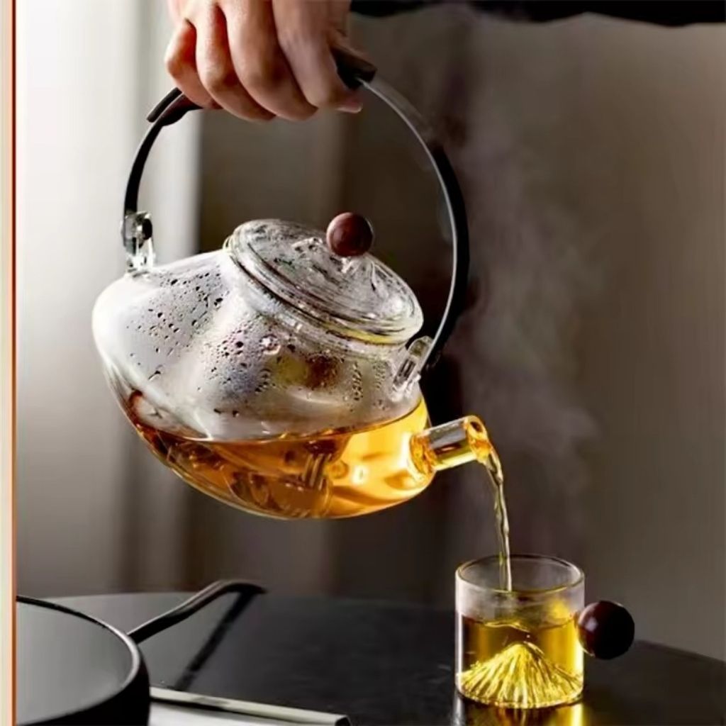 Avelena | Thesora – Premium Glas Teekanne mit abnehmbarem Sieb und Holzgriff (750ml)
