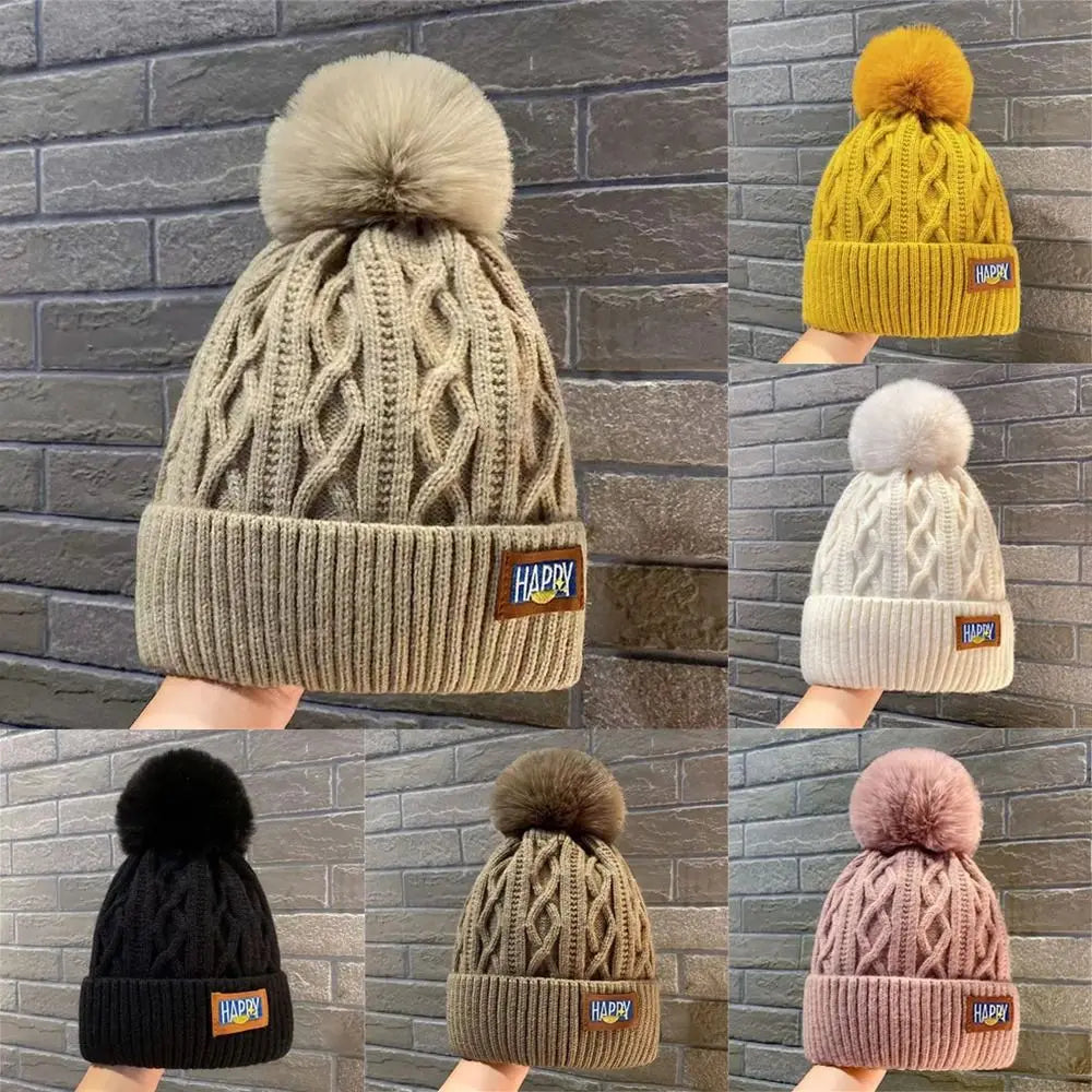 Avelena | Damenmode Pompom Mütze - Dicke Warme Wintermütze