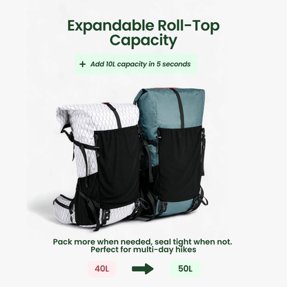 Avelena | Ultraleichter 50L Abenteuerrucksack mit Rolltop und Ripstop-Nylon
