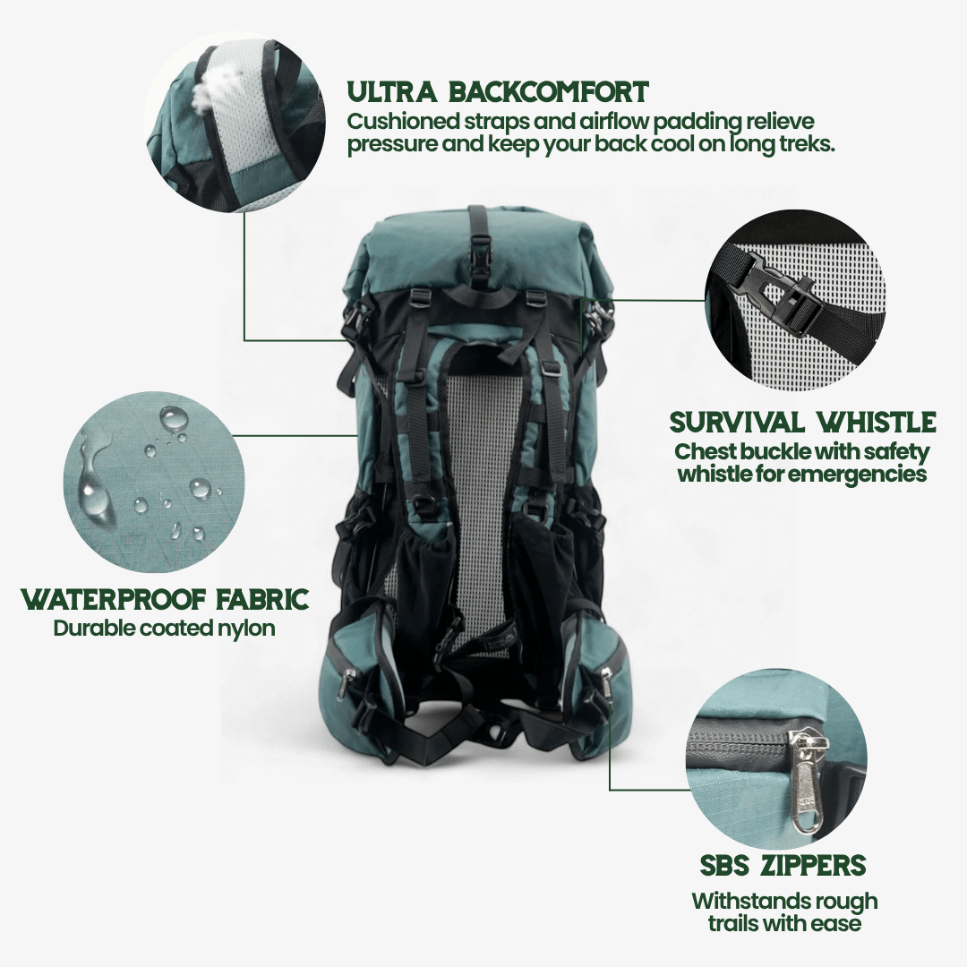 Avelena | Ultraleichter 50L Abenteuerrucksack mit Rolltop und Ripstop-Nylon