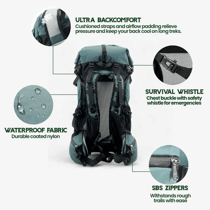 Avelena | Ultraleichter 50L Abenteuerrucksack mit Rolltop und Ripstop-Nylon