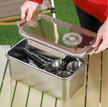 Avelena | Camping Geschirrset Edelstahl mit Aufbewahrungsbox – CampSet