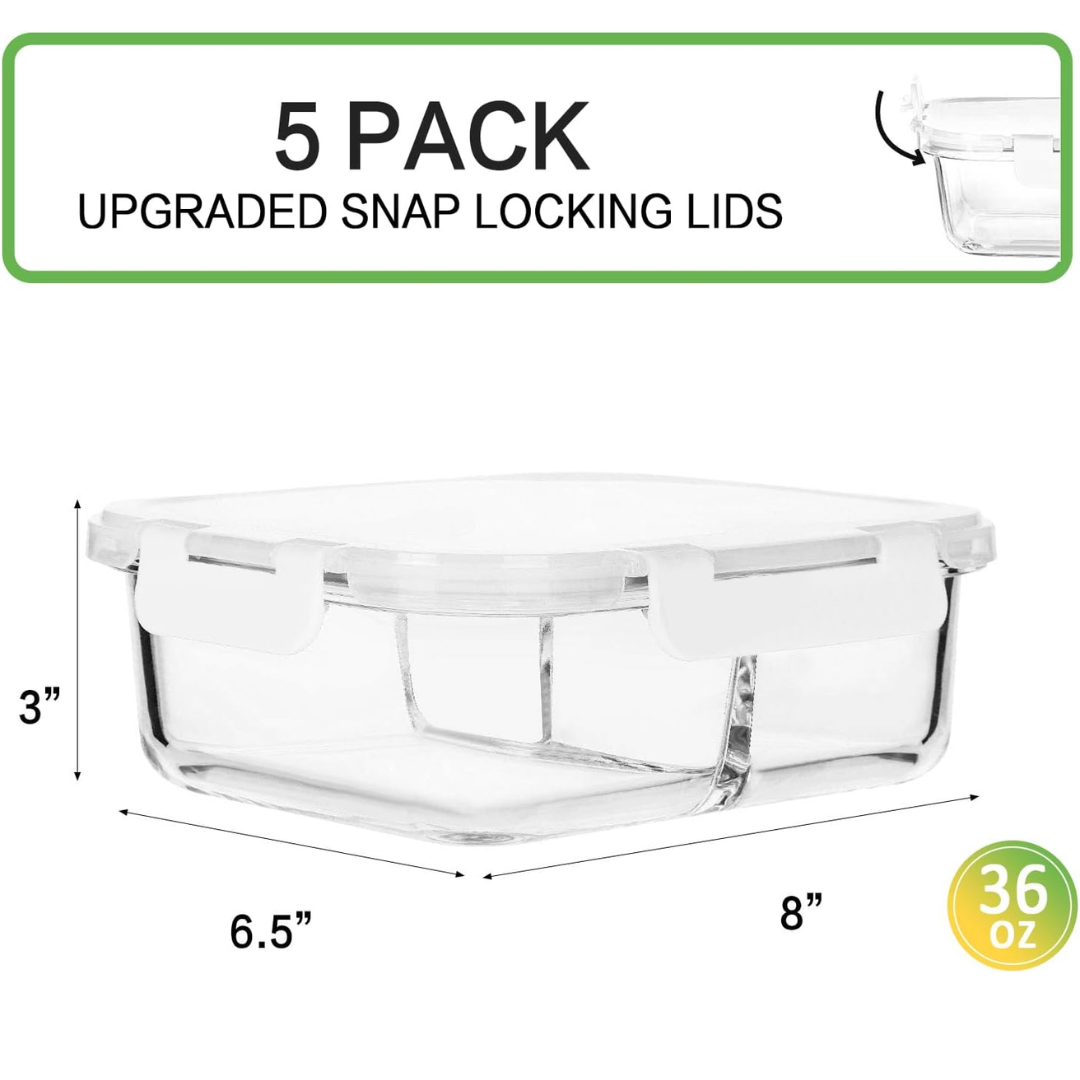 Avelena | Glas Meal Prep Container 5Er-Pack 1L