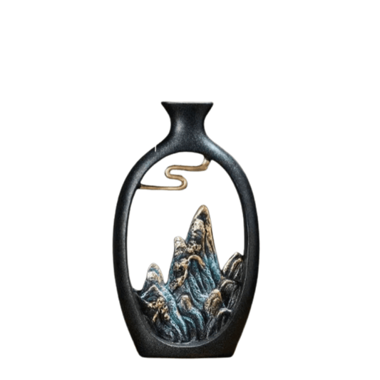 Avelena | TranquilPeak – Künstlerische Keramische Berglandschaftsvase | Elegante Schwarze Inneneinrichtung