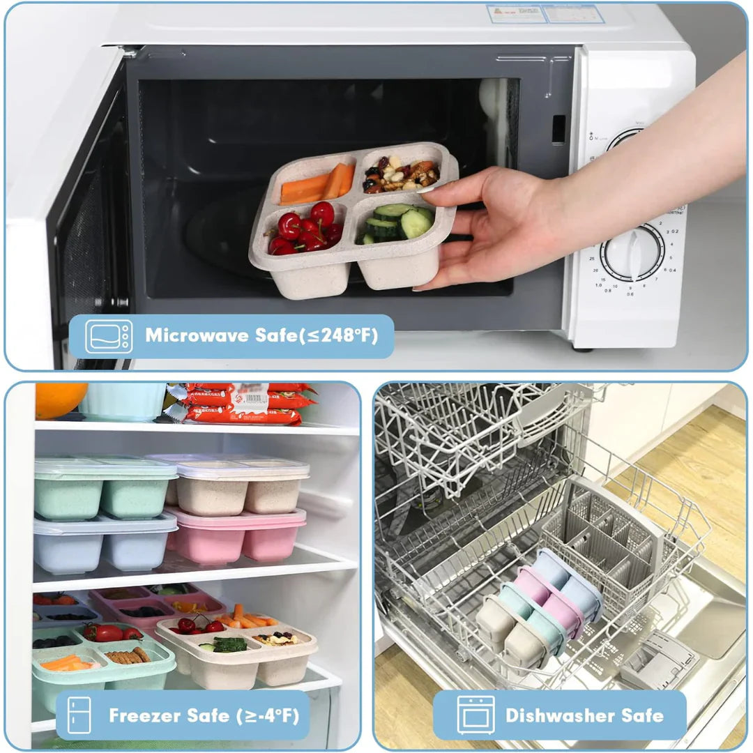 Avelena | Bento-Style 4-Fach Meal-Prep-Boxen im 4er-Pack – Nachhaltig und Praktisch