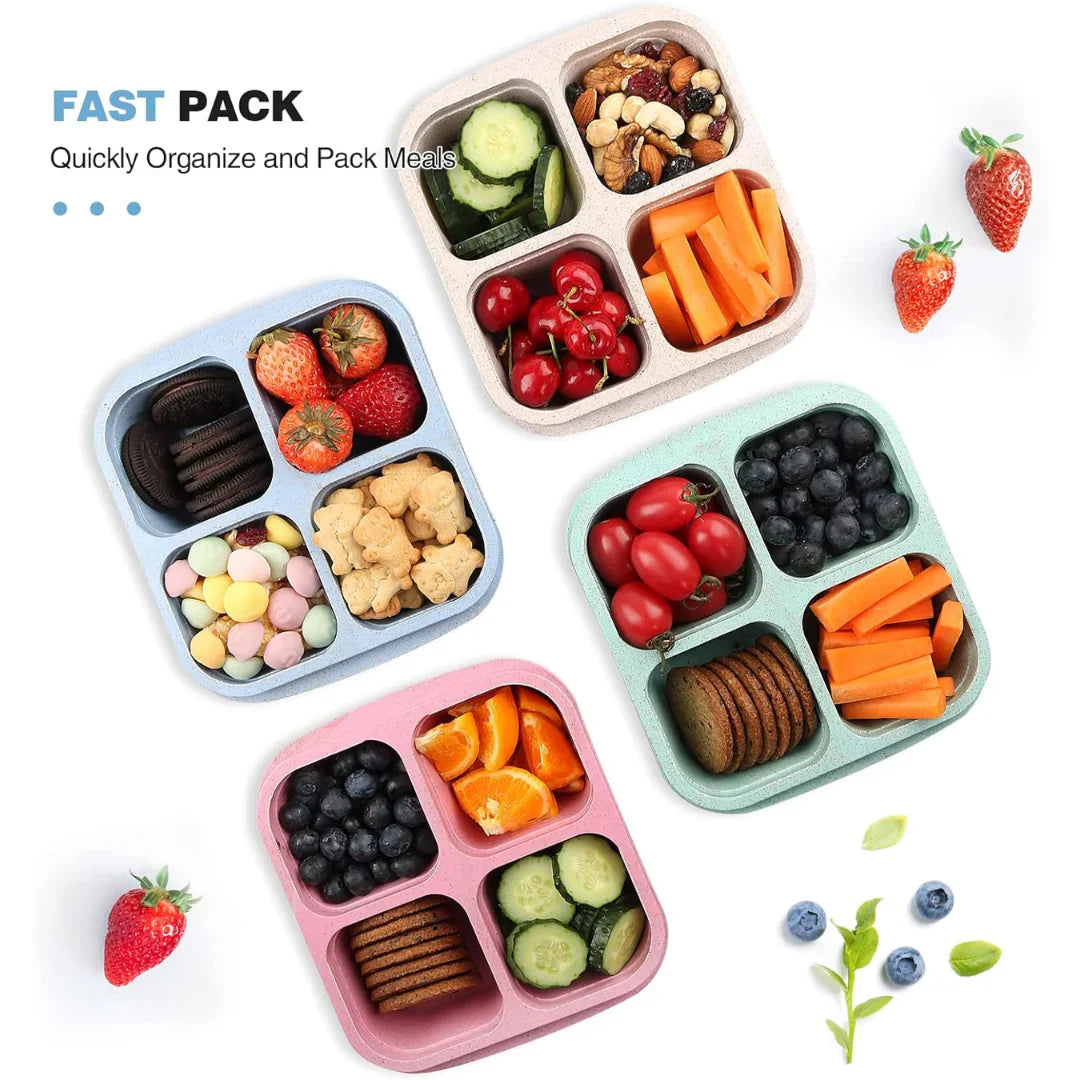 Avelena | Bento-Style 4-Fach Meal-Prep-Boxen im 4er-Pack – Nachhaltig und Praktisch