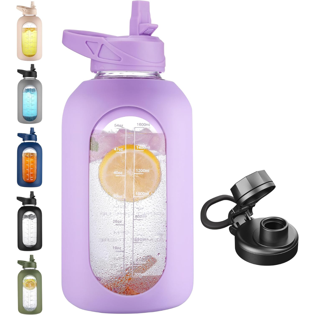 Avelena | Motivierende Glas-Wasserflasche 900Ml mit Strohhalm
