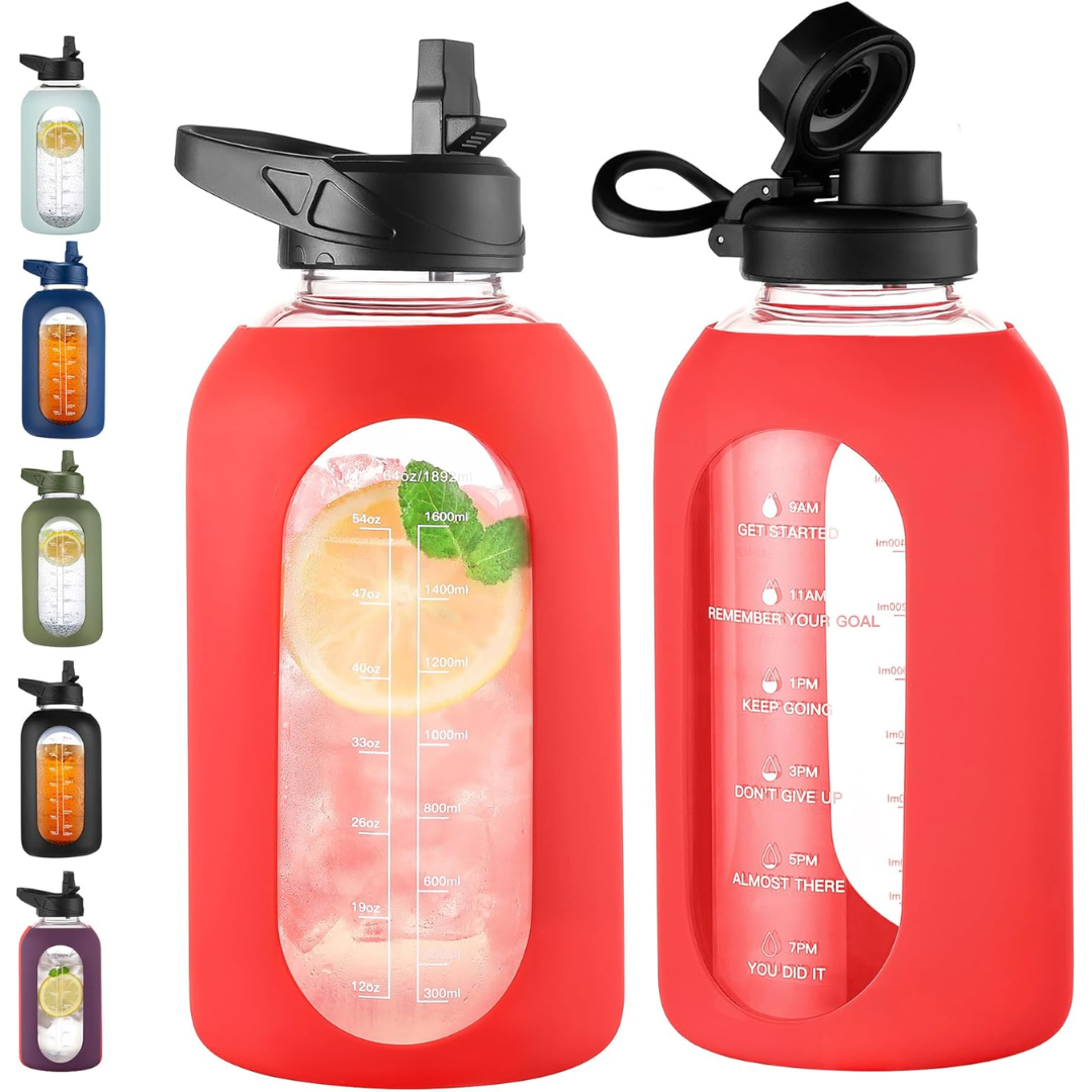 Avelena | Motivierende Glas-Wasserflasche 900Ml mit Strohhalm