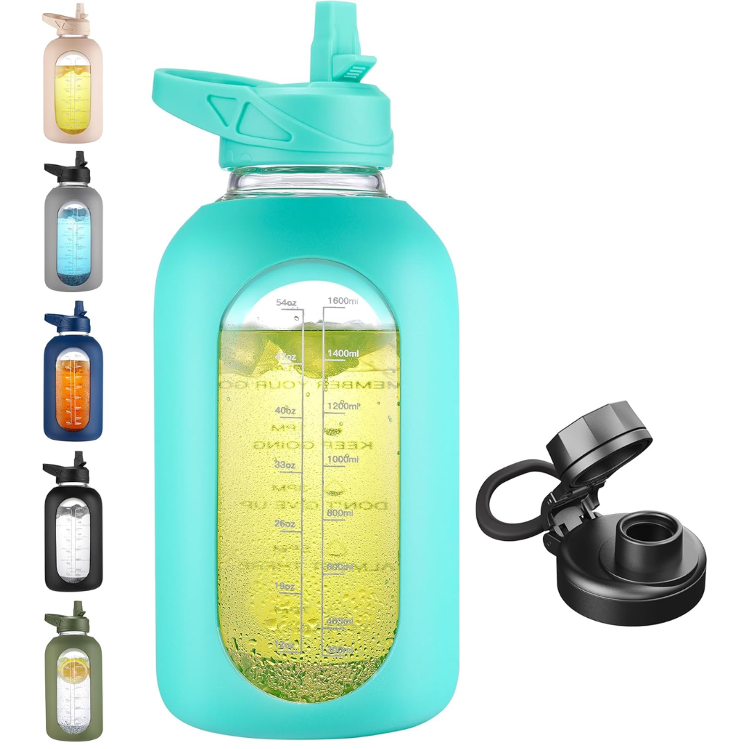 Avelena | Motivierende Glas-Wasserflasche 900Ml mit Strohhalm