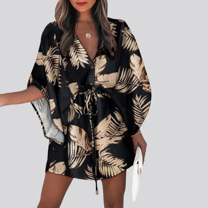 Avelena | Boho-Hemdkleid mit V-Ausschnitt und Blumendruck