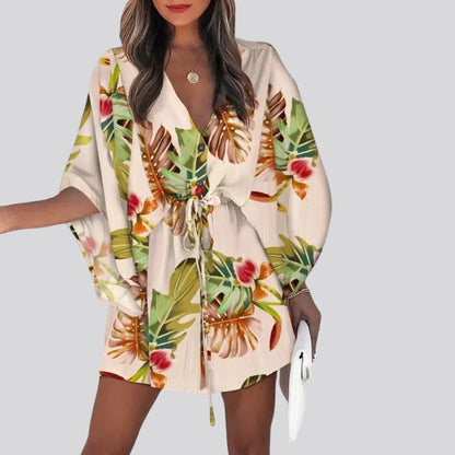 Avelena | Boho-Hemdkleid mit V-Ausschnitt und Blumendruck