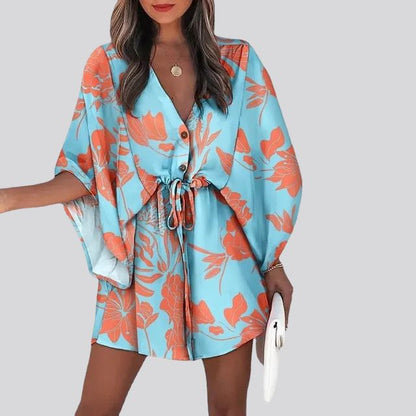 Avelena | Boho-Hemdkleid mit V-Ausschnitt und Blumendruck
