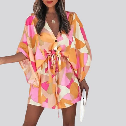 Avelena | Boho-Hemdkleid mit V-Ausschnitt und Blumendruck
