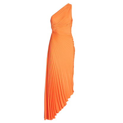 Oranges Plissiertes One-Shoulder-Kleid