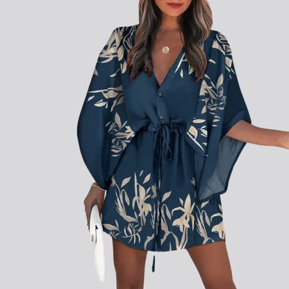 Avelena | Boho-Hemdkleid mit V-Ausschnitt und Blumendruck