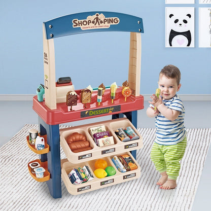 Avelena | Kinder Supermarkt Eiswagen Laden Dessert Lebensmittel Späte Rolle Spiel Set Spielzeug Geschenk Blau