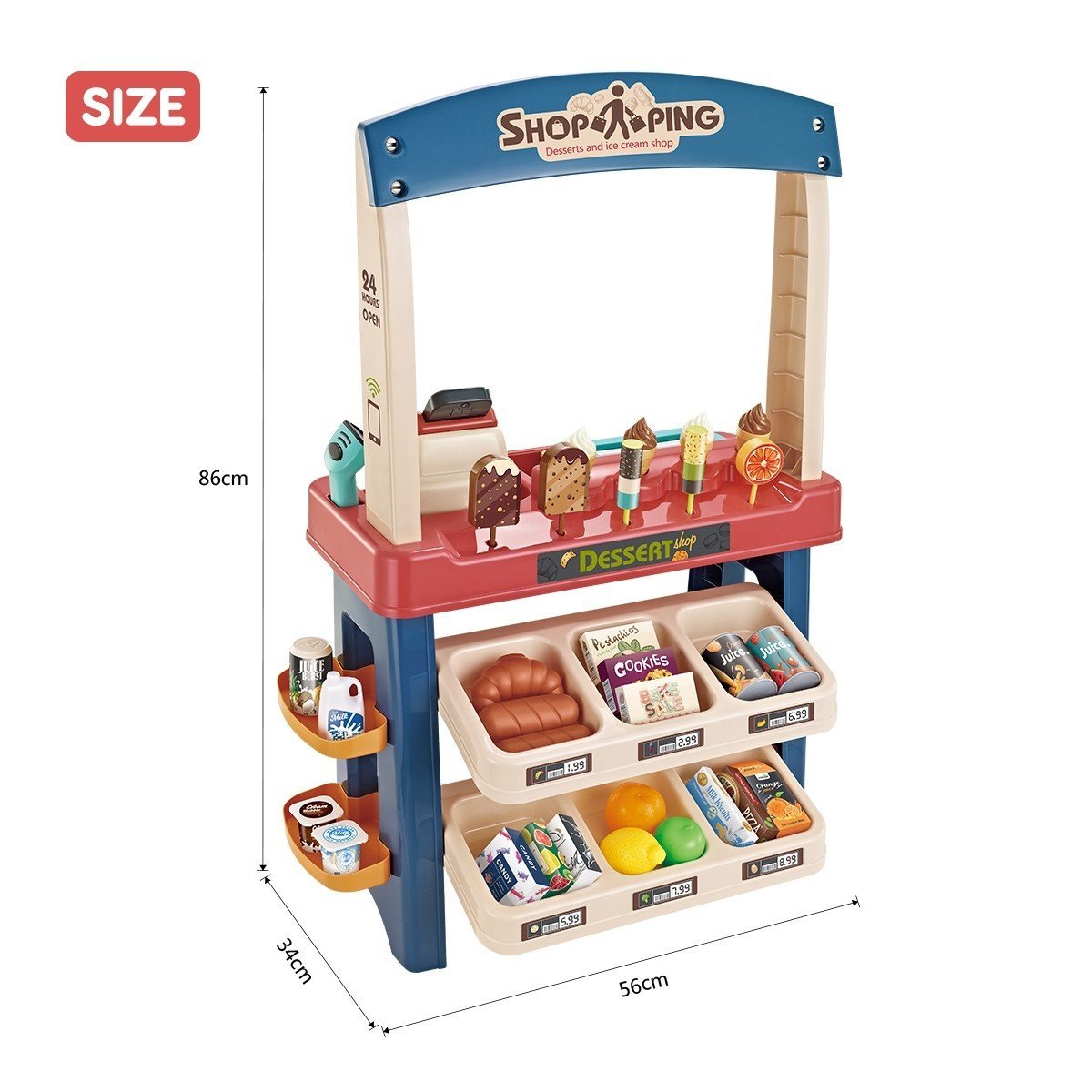 Avelena | Kinder Supermarkt Eiswagen Laden Dessert Lebensmittel Späte Rolle Spiel Set Spielzeug Geschenk Blau
