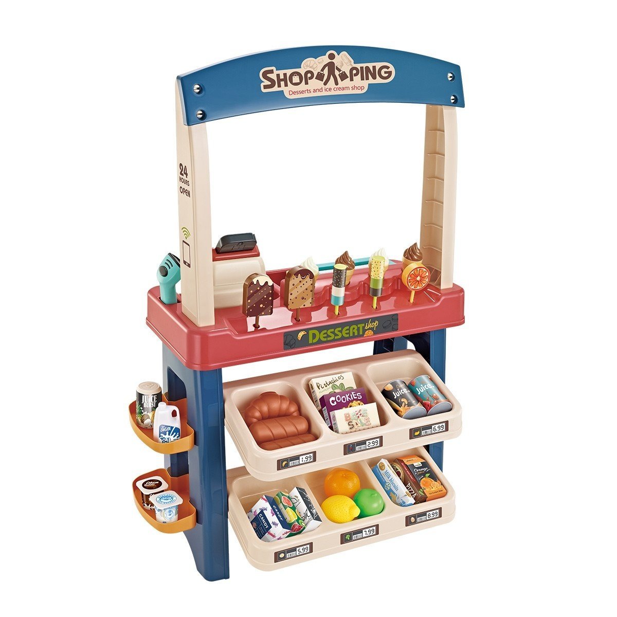Avelena | Kinder Supermarkt Eiswagen Laden Dessert Lebensmittel Späte Rolle Spiel Set Spielzeug Geschenk Blau