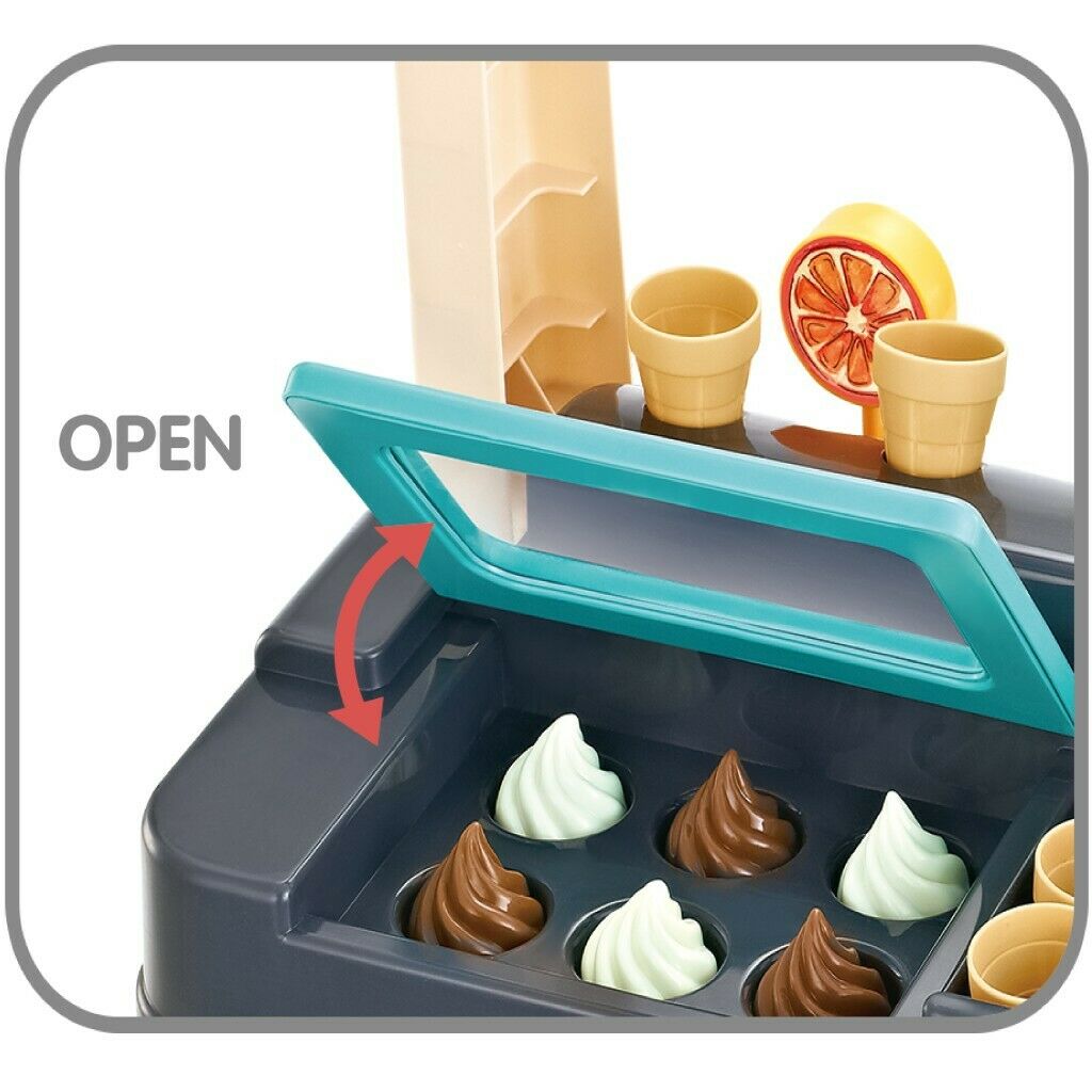 Avelena | Kinder Supermarkt Eiswagen Laden Dessert Lebensmittel Späte Rolle Spiel Set Spielzeug Geschenk Blau