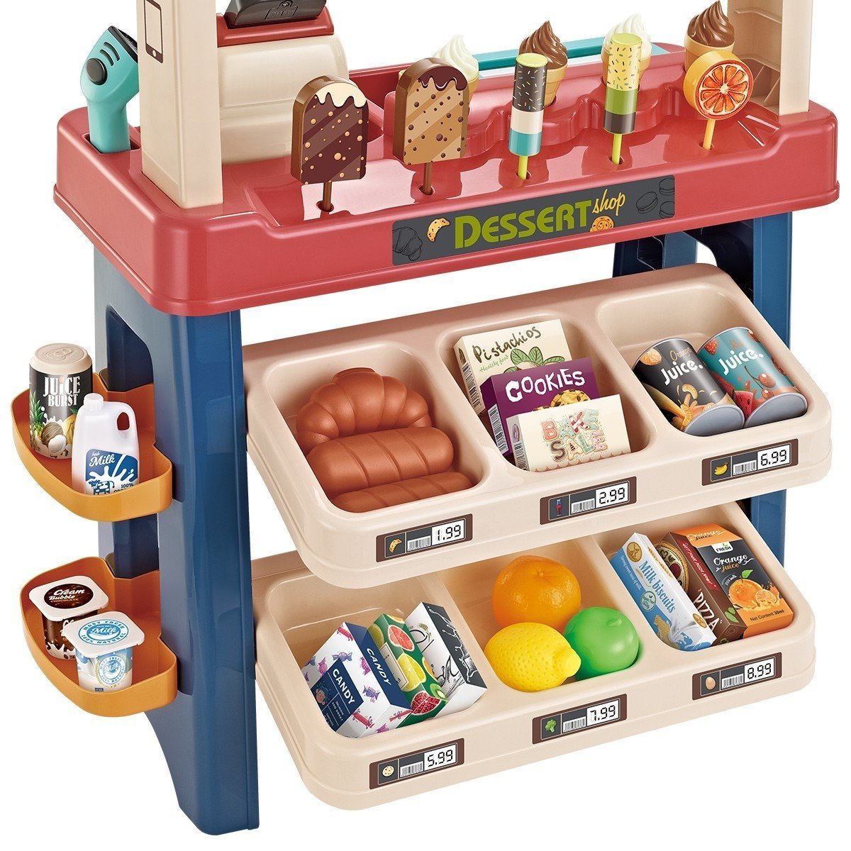 Avelena | Kinder Supermarkt Eiswagen Laden Dessert Lebensmittel Späte Rolle Spiel Set Spielzeug Geschenk Blau