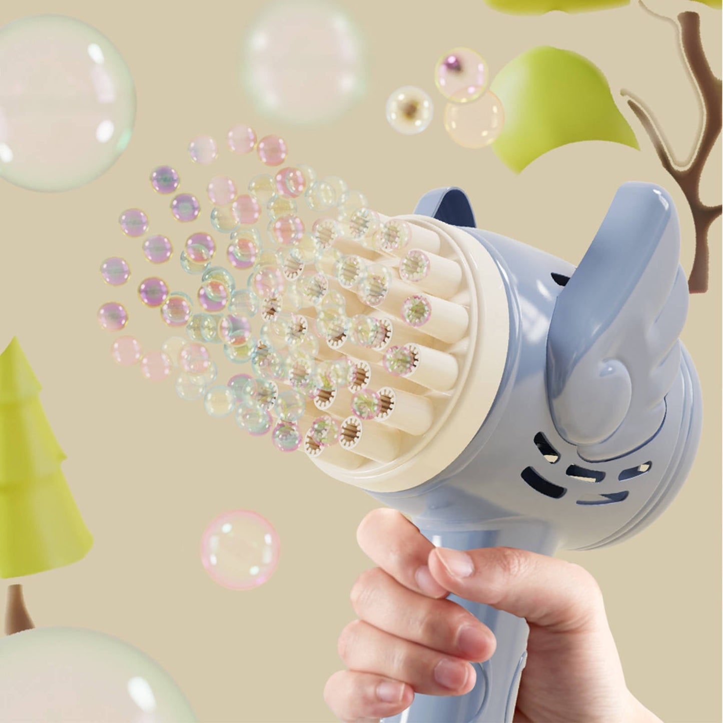 Avelena | Bubblerainbow 23-Hulls Engel Boble Hammer Gatling Boble Maschine Kinder Elektrisches Spielzeug Blau