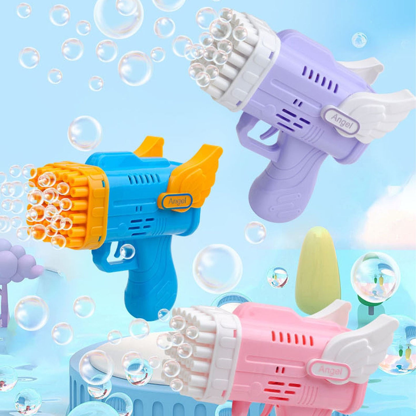 Avelena | Bubblerainbow 42 Loch Engel Flügel Automatische Blasen Pistol Werfer Spielzeug Lila