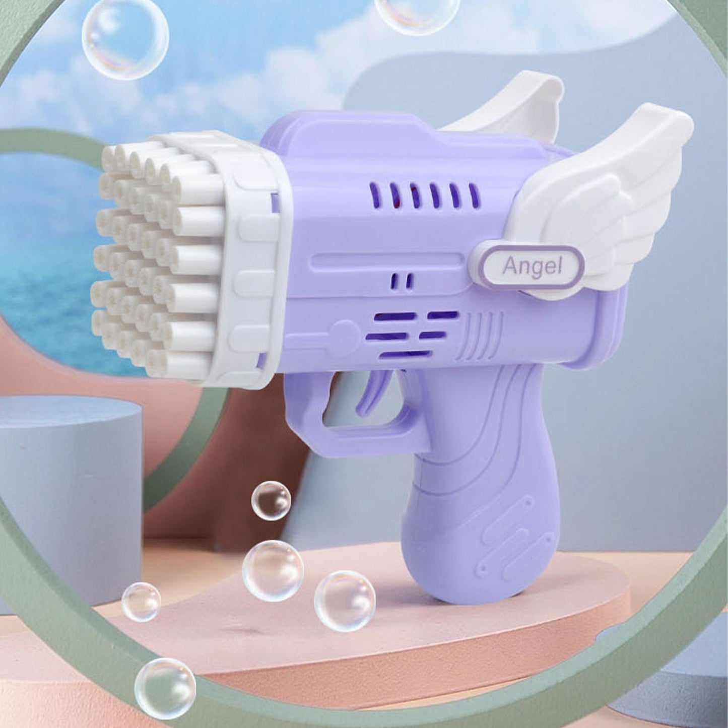 Avelena | Bubblerainbow 42 Loch Engel Flügel Automatische Blasen Pistol Werfer Spielzeug Lila