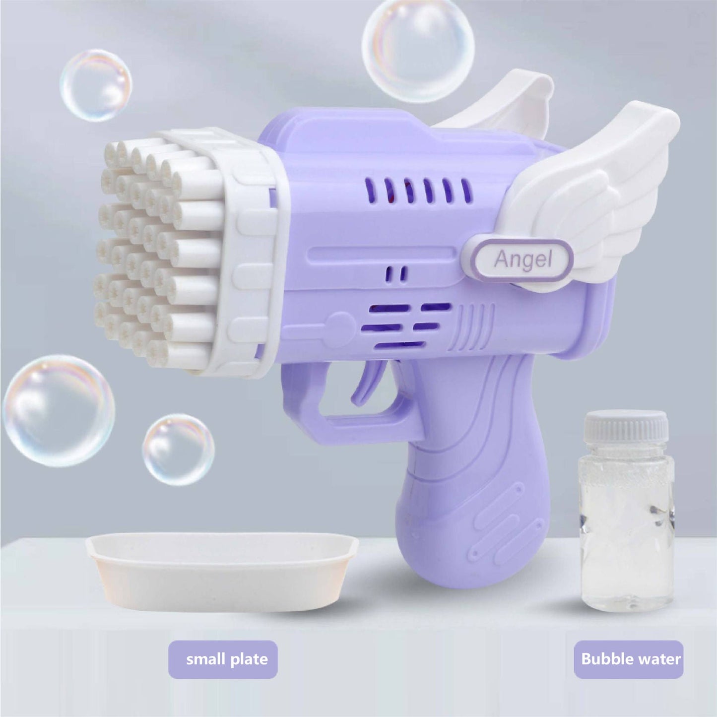 Avelena | Bubblerainbow 42 Loch Engel Flügel Automatische Blasen Pistol Werfer Spielzeug Lila