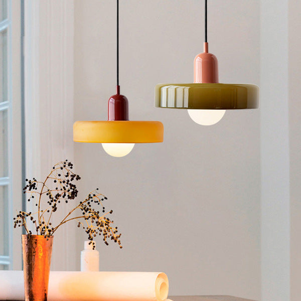 Avelena |  Pendelleuchte aus farbigem Glas | Elegante Hängeleuchte im Bauhaus-Stil | Designlampe für Wohnzimmer & Esszimmer