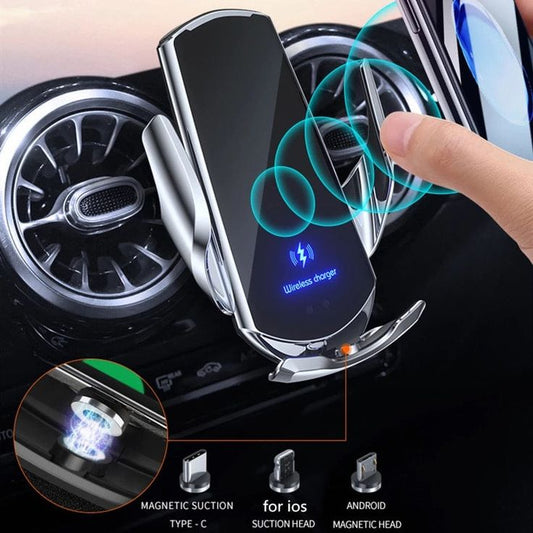 Avelena | 2-in-1 Kabelloses Auto-Ladegerät & Handyhalter Automatische Klemmung - Schnelles Laden Sichere Universelle Kompatibilität Einstellbar & Praktisch