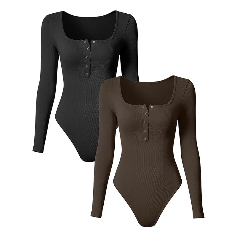 Gerippter Bodysuit mit Langen Ärmeln