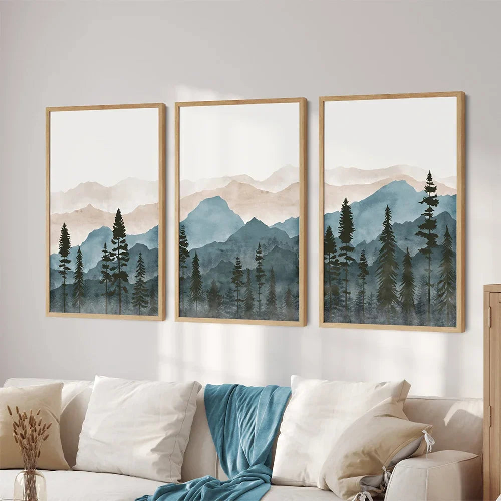 Avelena | Wald Wildnis Berg Aquarell Wandkunst Fine Art Leinwanddruck Nordische Landschaftsbilder Poster für Wohnzimmer Kunstdekoration