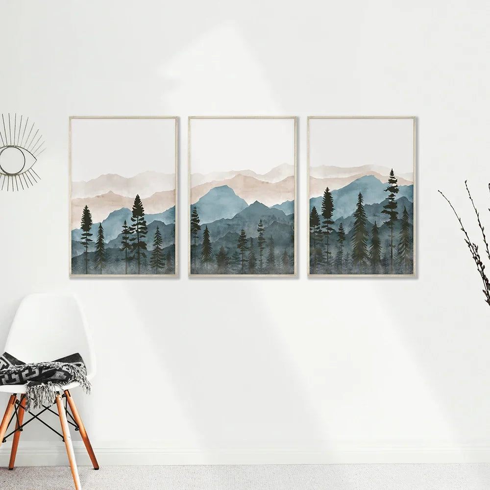 Avelena | Wald Wildnis Berg Aquarell Wandkunst Fine Art Leinwanddruck Nordische Landschaftsbilder Poster für Wohnzimmer Kunstdekoration