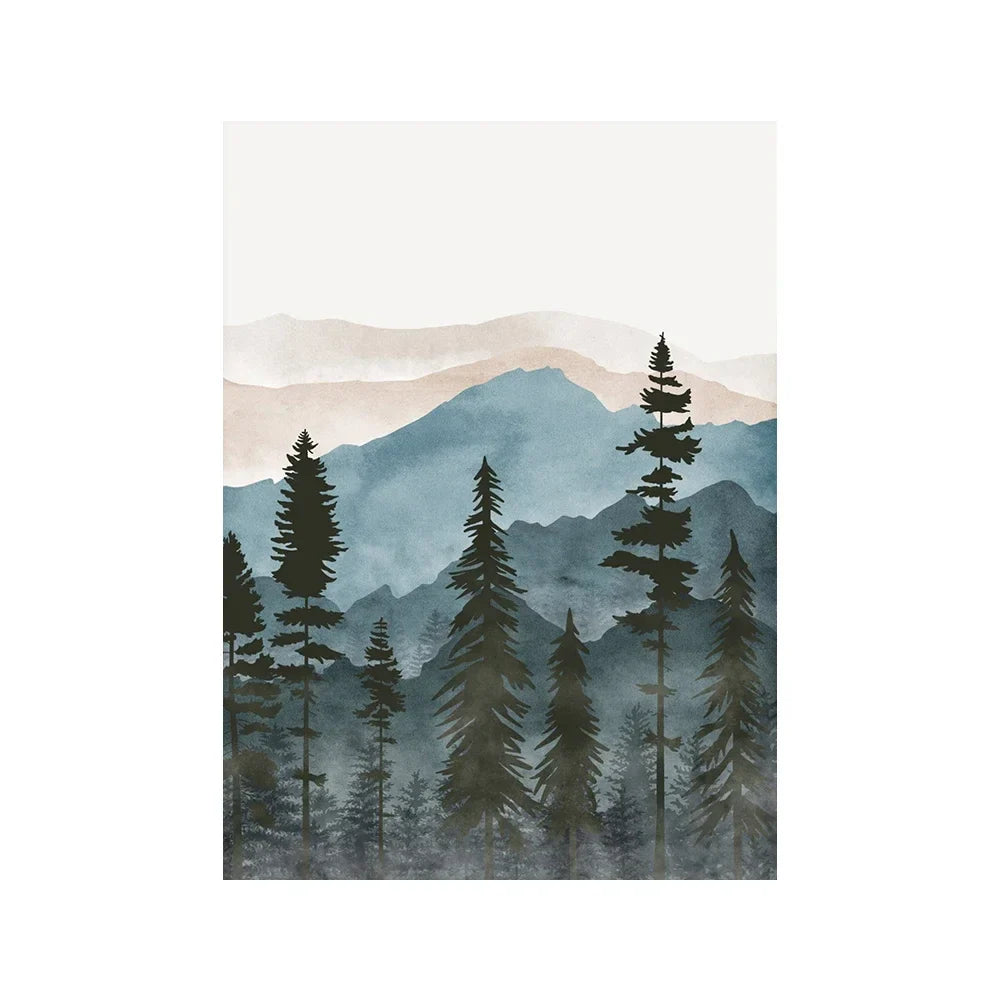 Avelena | Wald Wildnis Berg Aquarell Wandkunst Fine Art Leinwanddruck Nordische Landschaftsbilder Poster für Wohnzimmer Kunstdekoration
