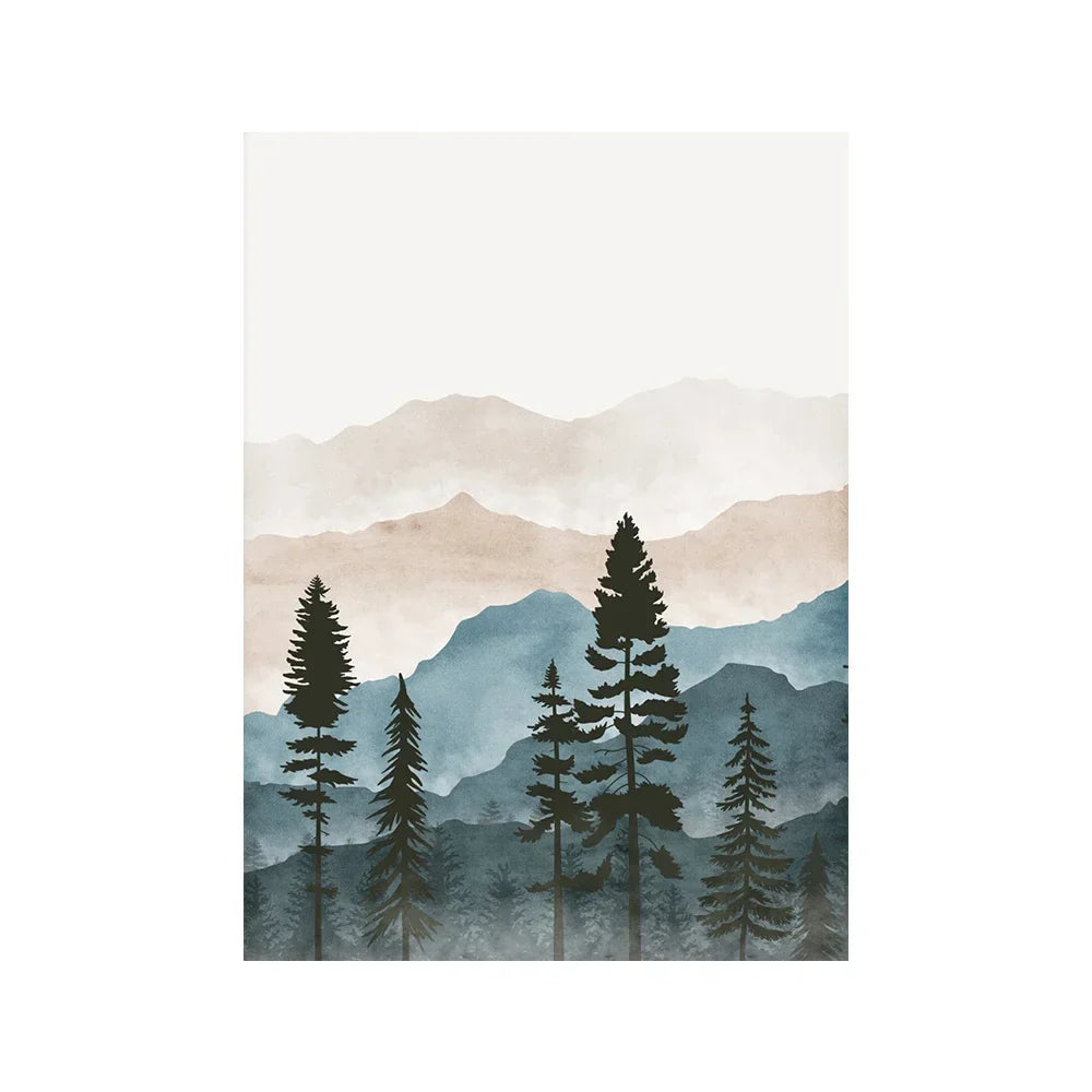 Avelena | Wald Wildnis Berg Aquarell Wandkunst Fine Art Leinwanddruck Nordische Landschaftsbilder Poster für Wohnzimmer Kunstdekoration