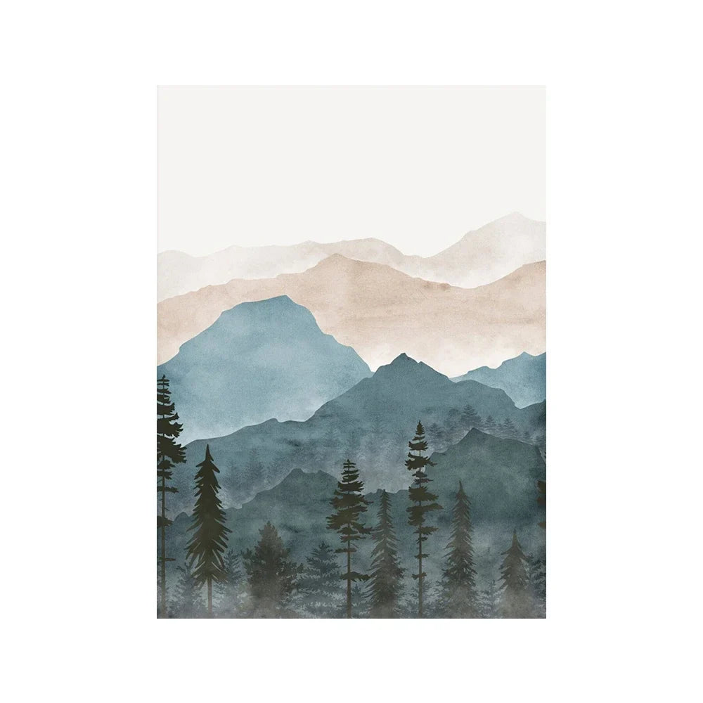 Avelena | Wald Wildnis Berg Aquarell Wandkunst Fine Art Leinwanddruck Nordische Landschaftsbilder Poster für Wohnzimmer Kunstdekoration