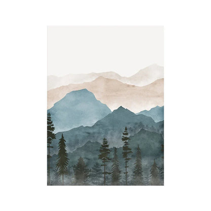 Avelena | Wald Wildnis Berg Aquarell Wandkunst Fine Art Leinwanddruck Nordische Landschaftsbilder Poster für Wohnzimmer Kunstdekoration