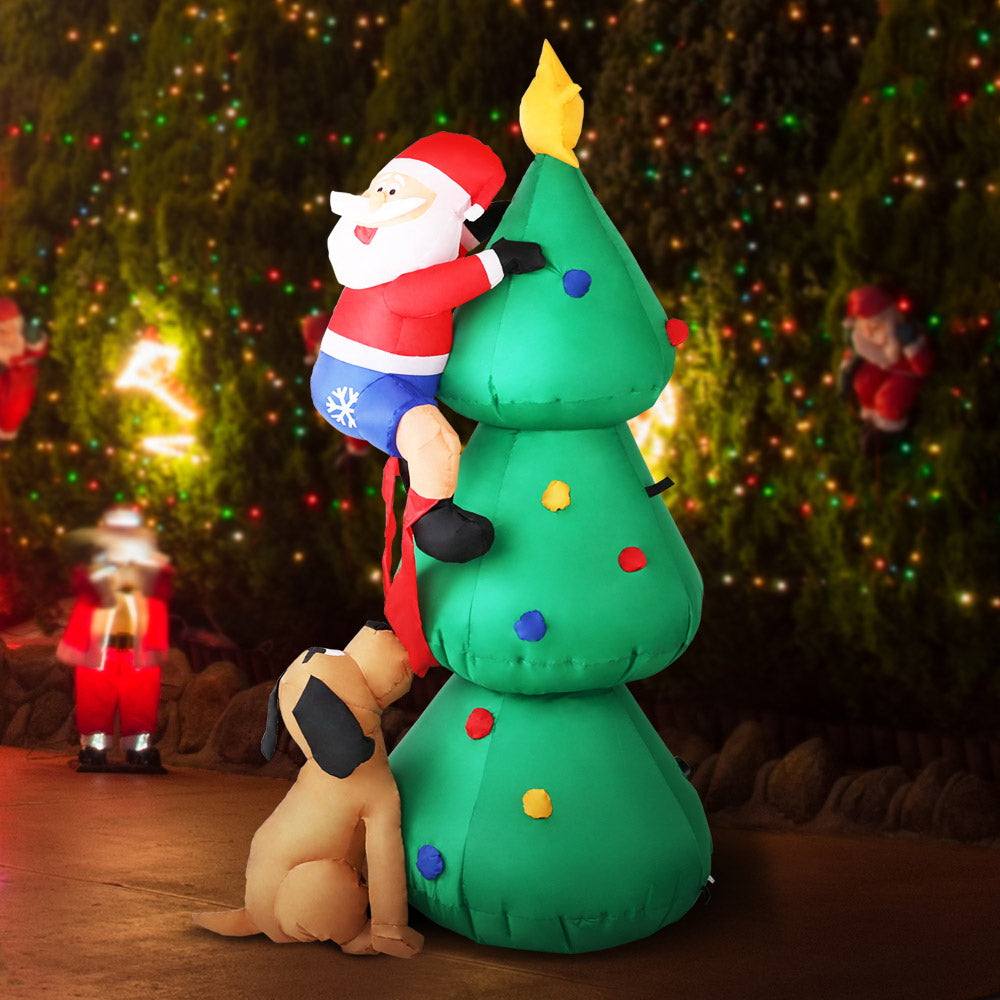 Avelena | Jingle Jollys Weihnachtsaufblasbarer Weihnachtsmann Holz 1.8M Beleuchtet Dekorationen