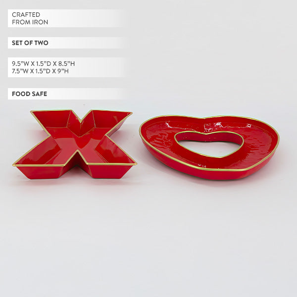 Avelena | Rotes Xo Metall Servierplatte, Set mit Zwei