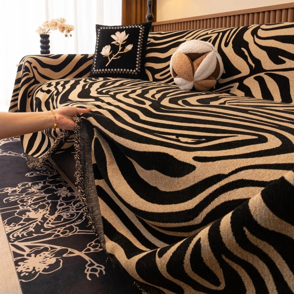 Avelena | Zentara Chenille Zebra geometrischer Sofaüberwurf