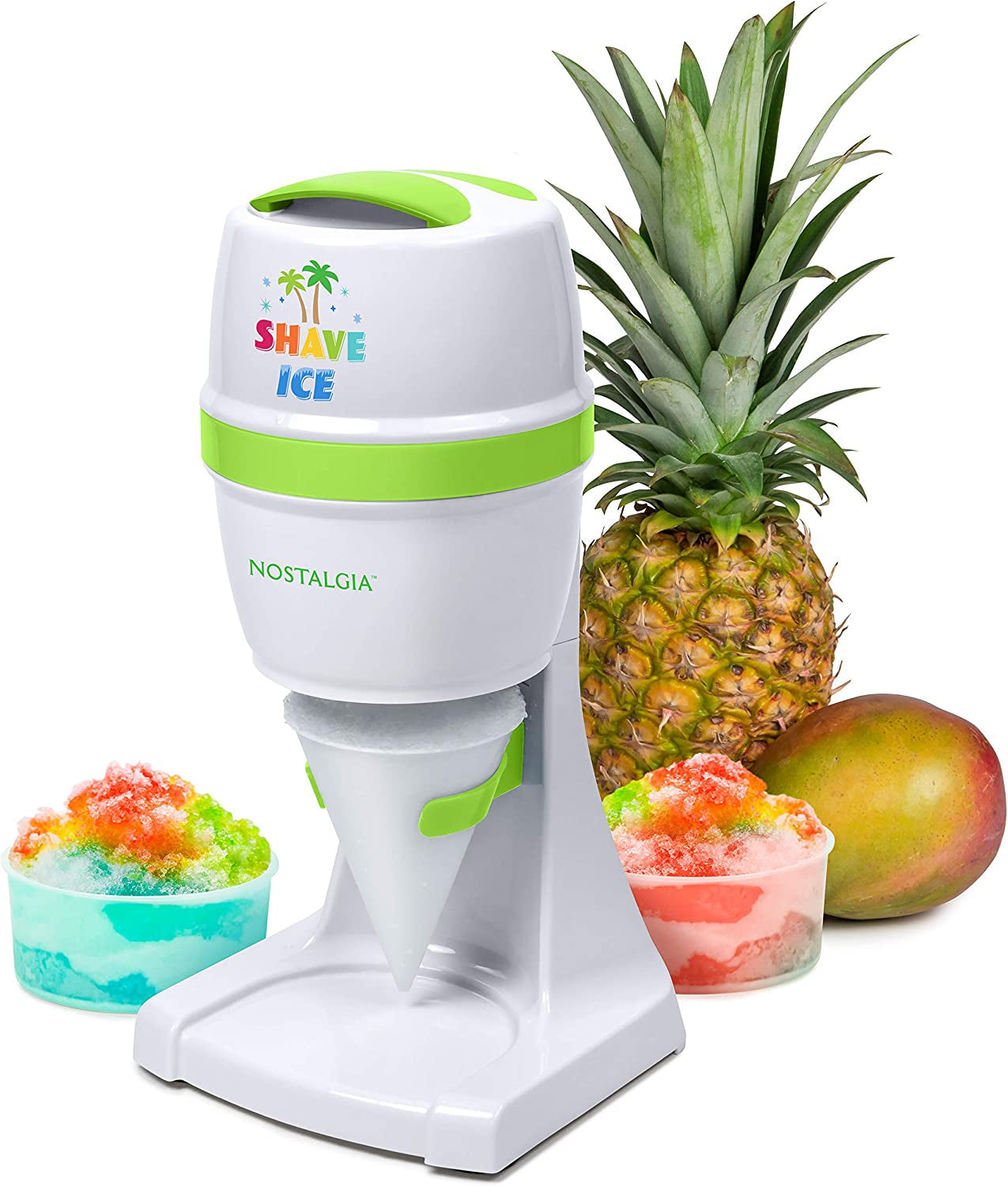 Avelena | Elektrische Hawaiian Tisch Snow Cone Maschine, Raspel Eis Maschine Inklusive 1 Wiederverwendbarem Plastikbecher Und Eisformen, Weiß/Grün