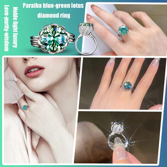 Avelena | 6 Karat Paraiba Blau-grün Lotus-Diamantring