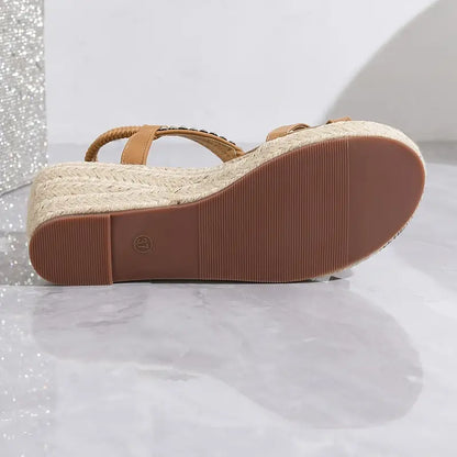 Avelena | Strassverzierte Keilabsatzsandalen für Frauen
