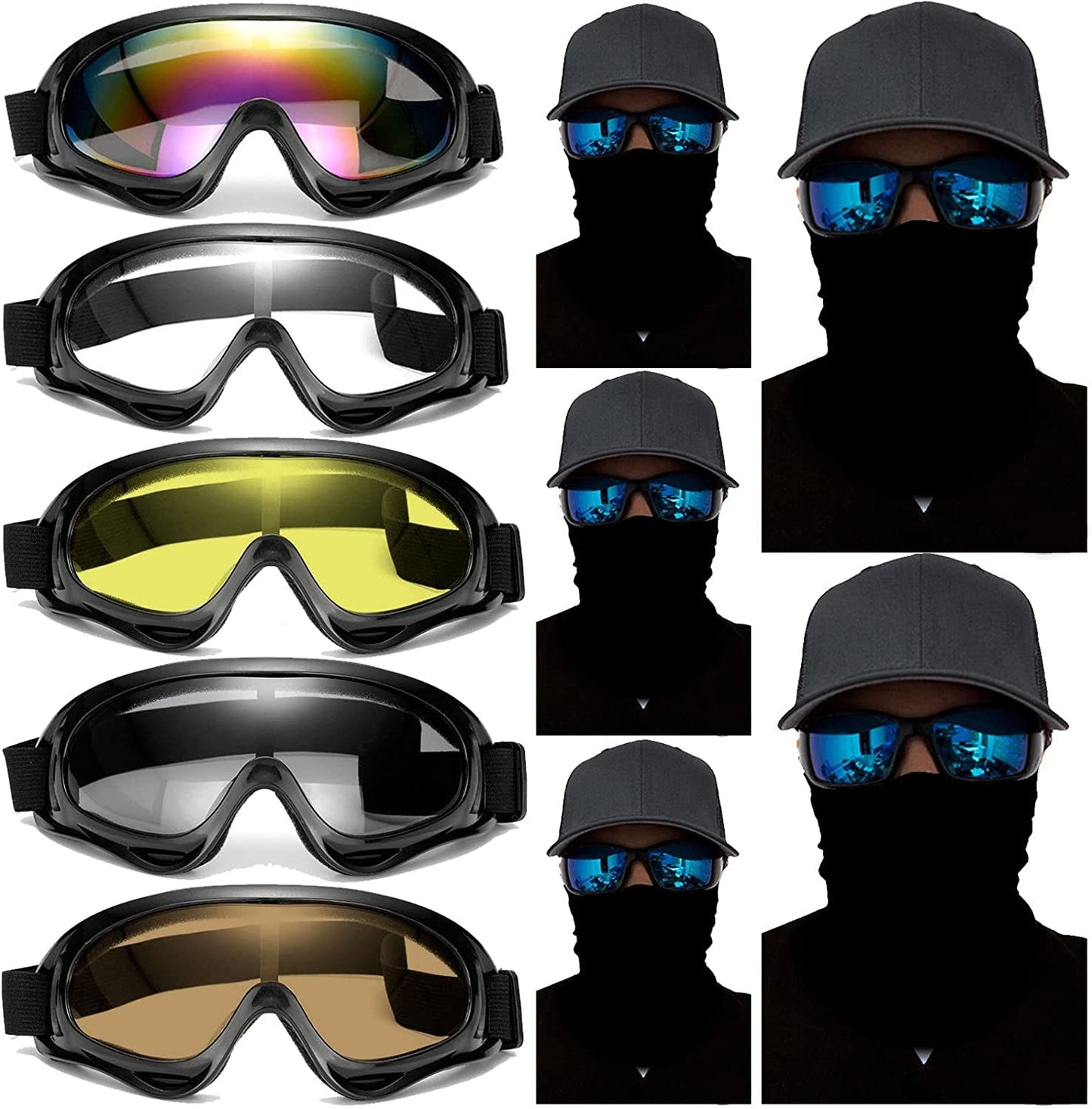 Avelena | 10 Pakete Motorrad Zubehör, 5 Pcs Dirt Bike Ski Brillen Staubdicht Winddicht Sicherheitsbrillen Und 5 Pcs Gesichtsmasken