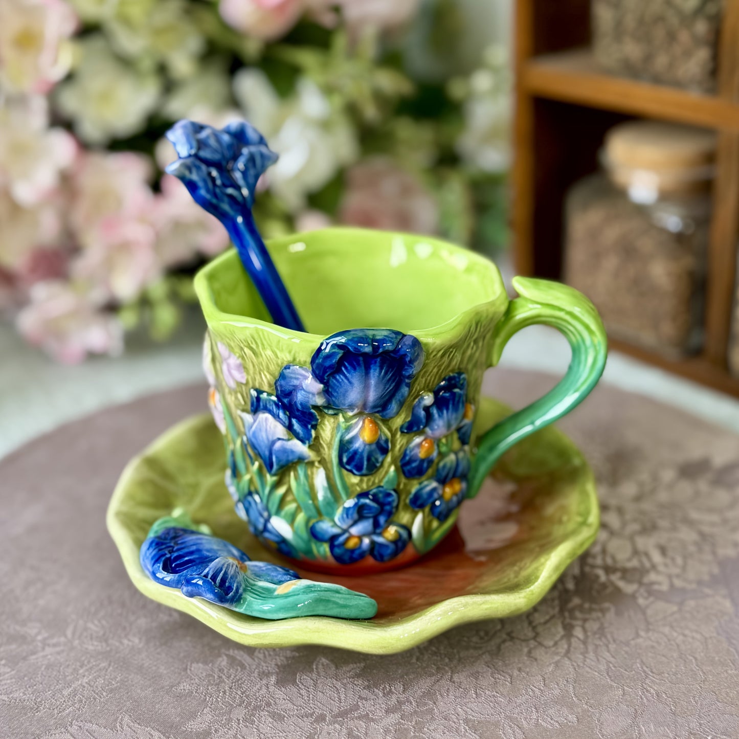 Avelena | ArtSip Keramikbecher & Untertassen-Set – Handgemaltes 3D-Design inspiriert von Van Gogh