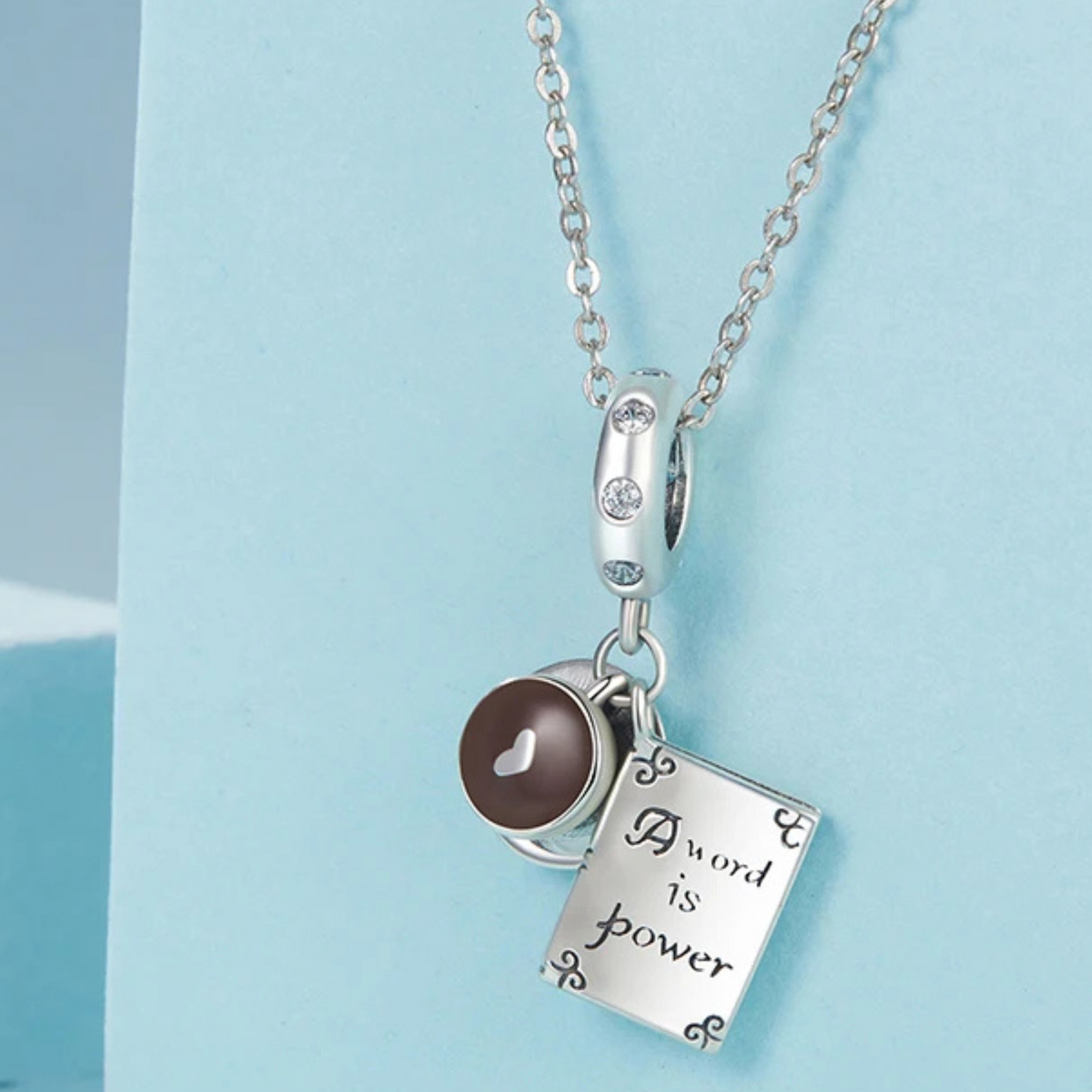 Avelena | Luxyglo Sterling Silber Kaffee- und Buch Anhänger