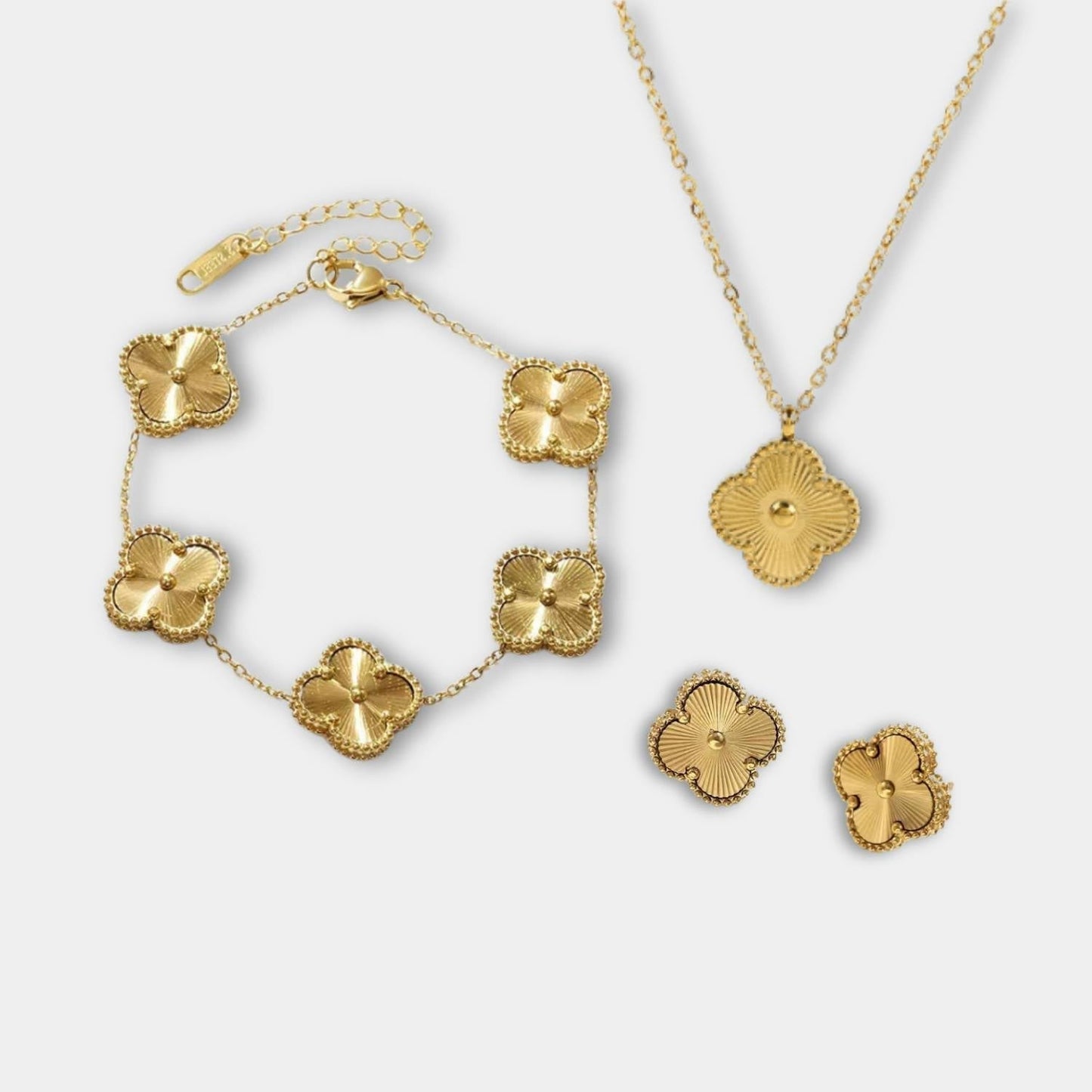 Avelena | Kleeblatt Schmuckset Kette, Armband & Ohrringe